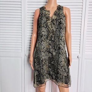 LINQ Silk Ruffle V-Neck Snakeskin Print Sleeveless Dress Size Medium